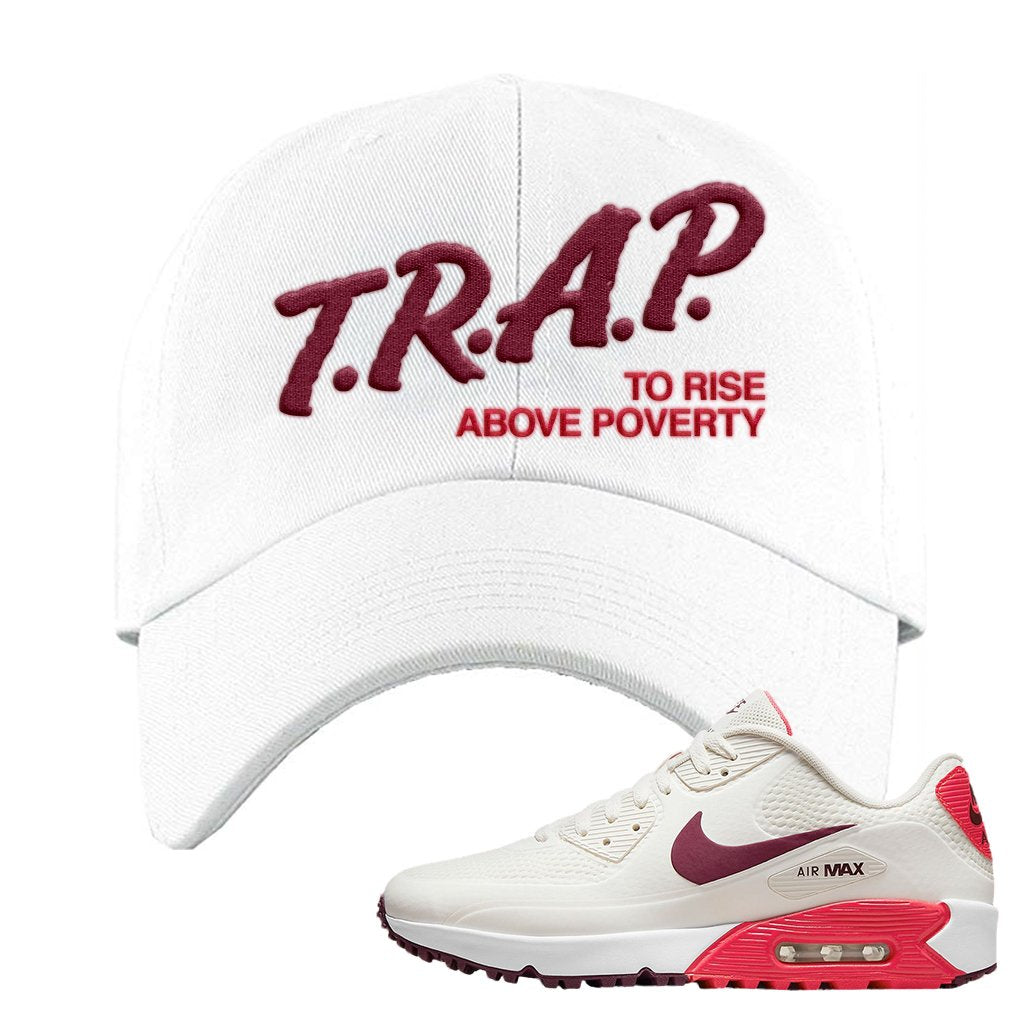 Fusion Red Dark Beetroot Golf 90s Dad Hat | Trap To Rise Above Poverty, White