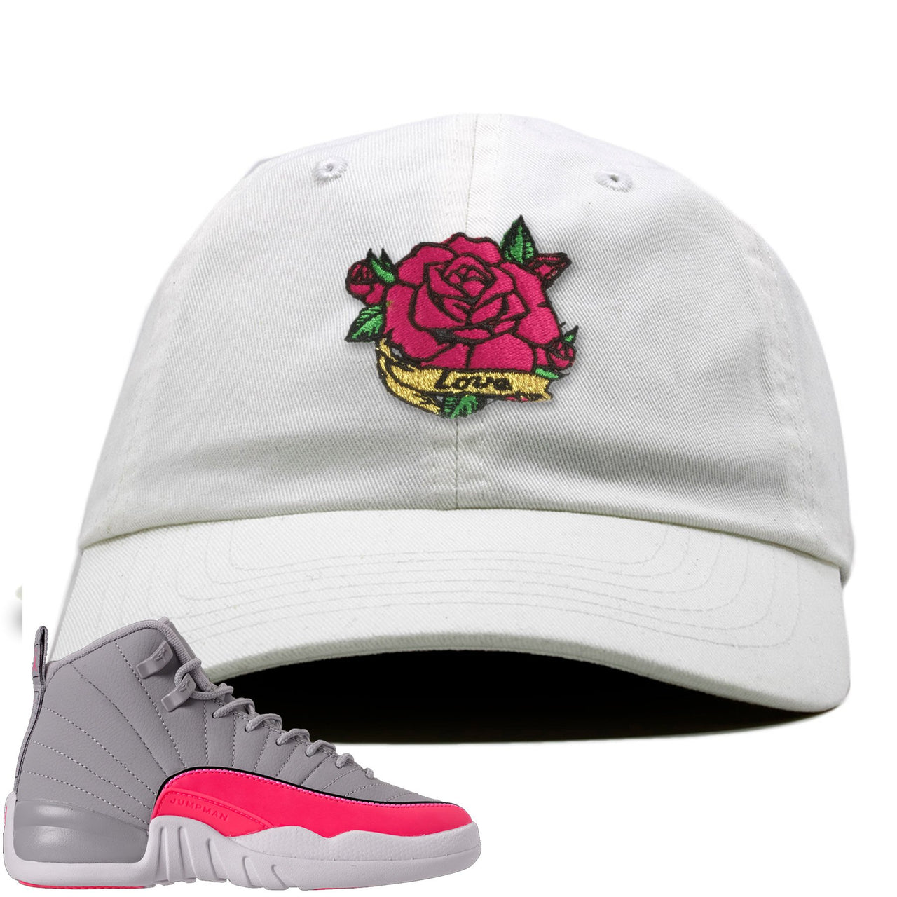 Grey Pink 12s Dad Hat | Rose Love, White