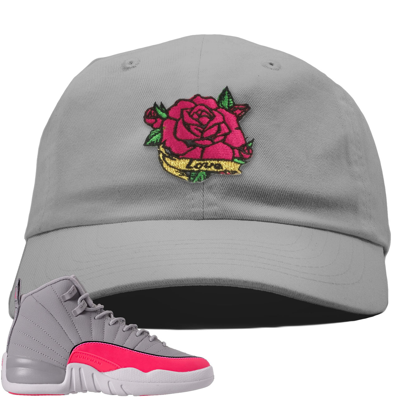 Grey Pink 12s Dad Hat | Rose Love, Light Grey