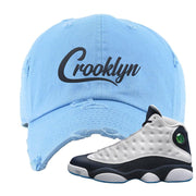 Obsidian 13s Distressed Dad Hat | Crooklyn, Light Blue