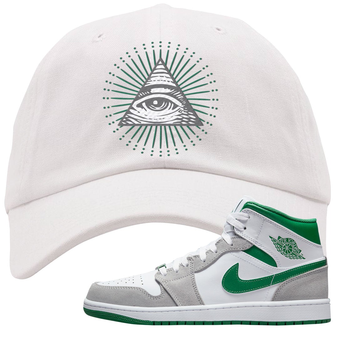 Light Smoke Pine Green Mid 1s Dad Hat | All Seeing Eye, White