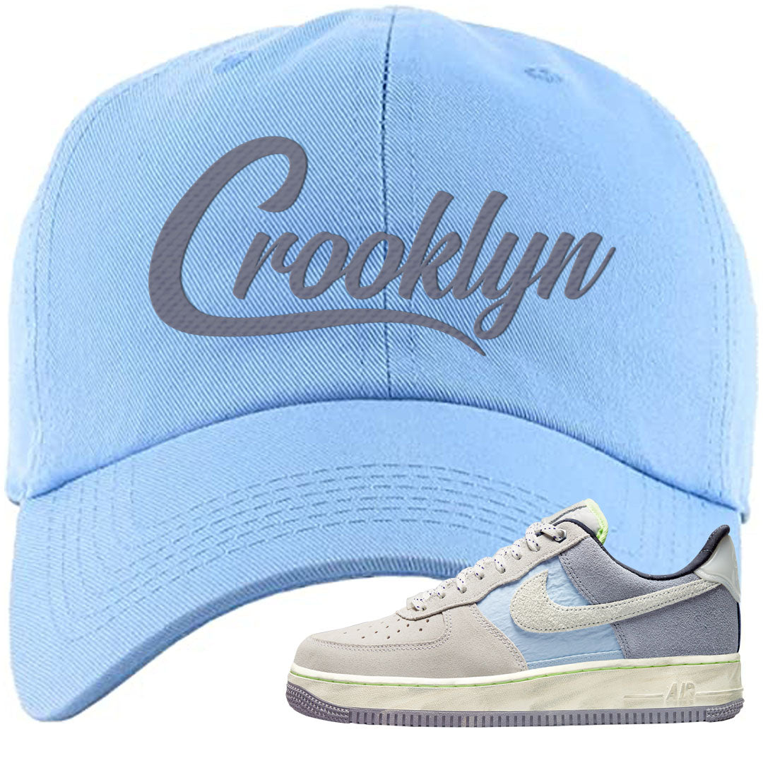 Womens Mountain White Blue AF 1s Dad Hat | Crooklyn, Light Blue