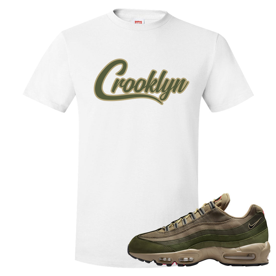 Medium Olive Rough Green 95s T Shirt | Crooklyn, White