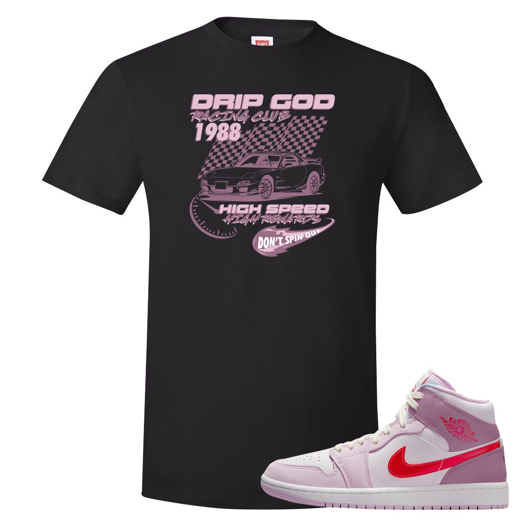 Valentine's Day Mid 1s T Shirt | Drip God Racing Club, Black