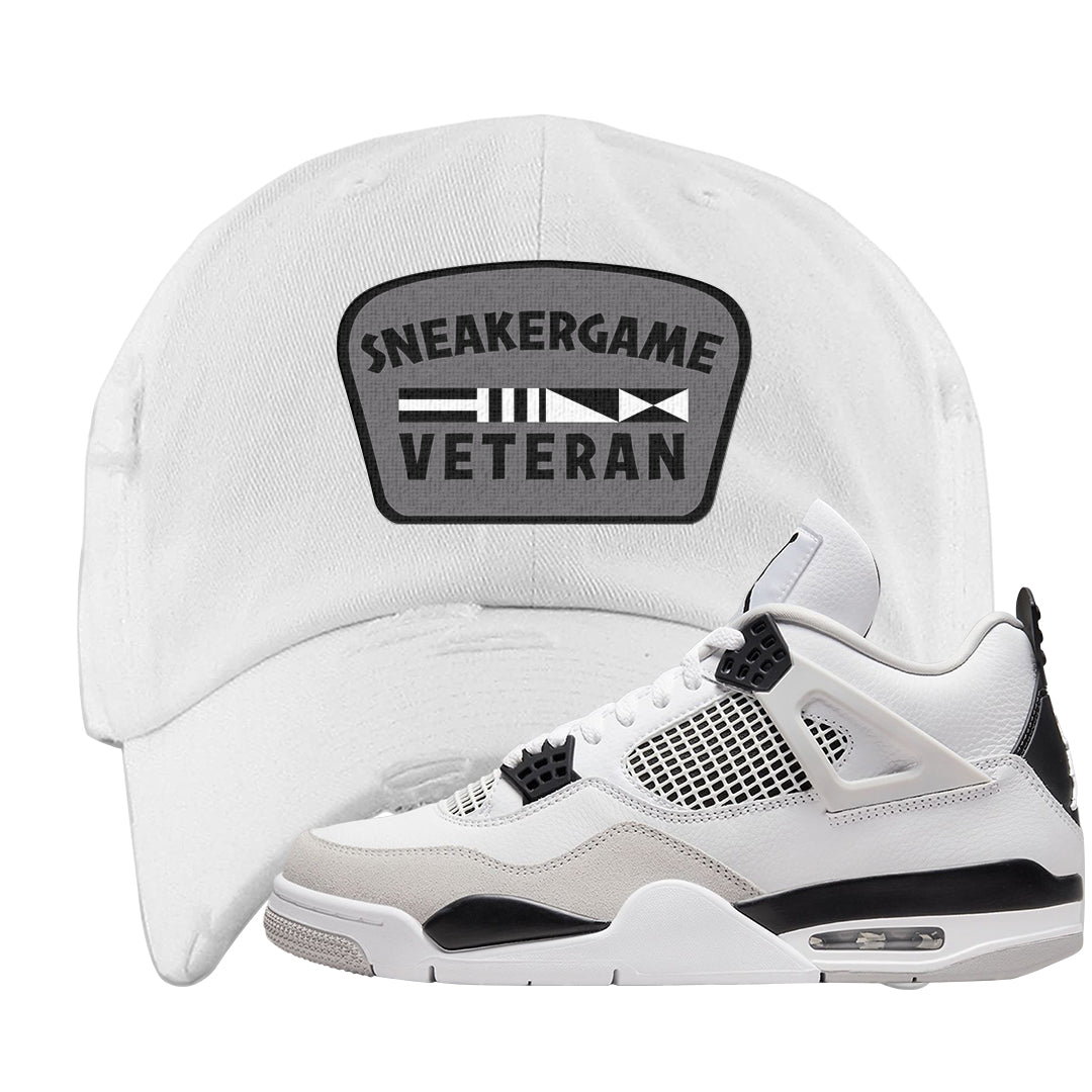Military Black 4s Distressed Dad Hat | Sneaker Game Veteran, White
