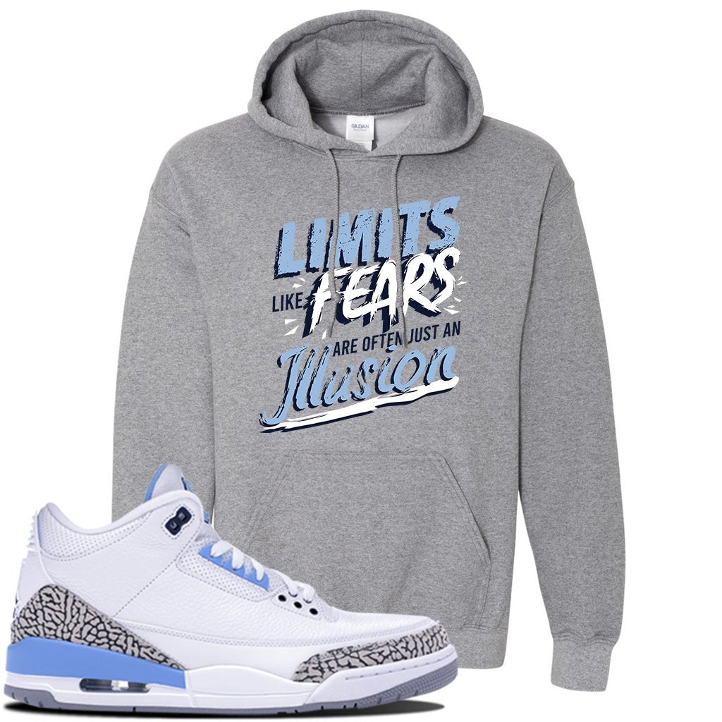 Jordan 3 UNC Sneaker Graphite Heather Pullover Hoodie | Hoodie to match Nike Air Jordan 3 UNC Shoes | Limits Like Fears