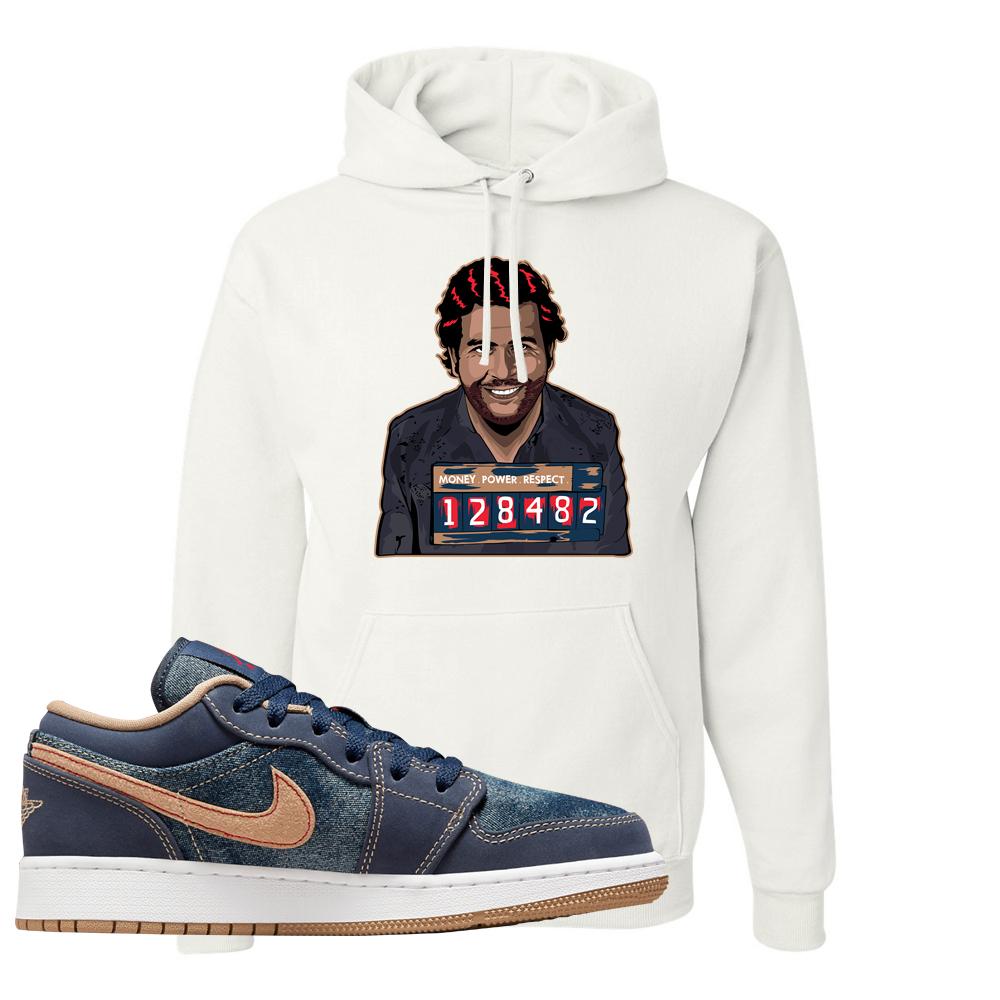 Denim Gum Bottom Low 1s Hoodie | Escobar Illustration, White