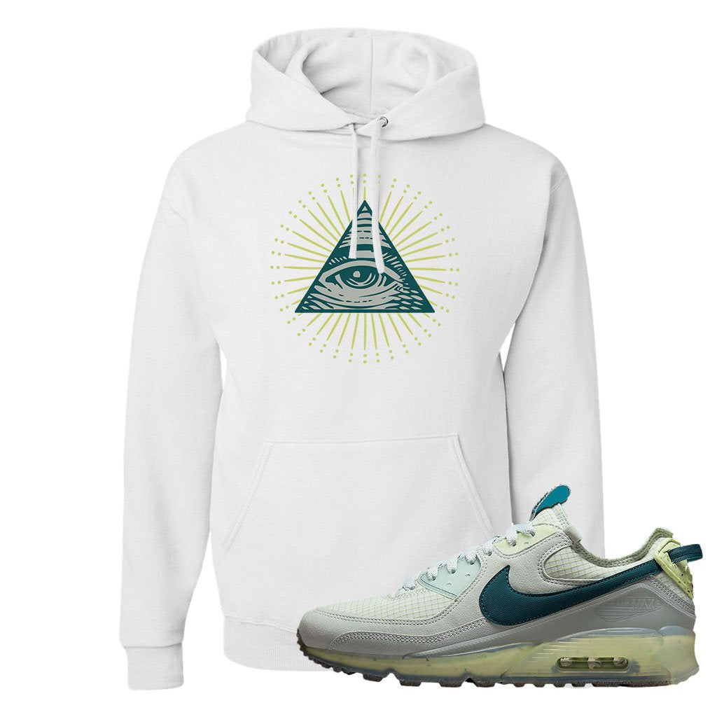 Seafoam Dark Teal Green 90s Hoodie | All Seeing Eye, White