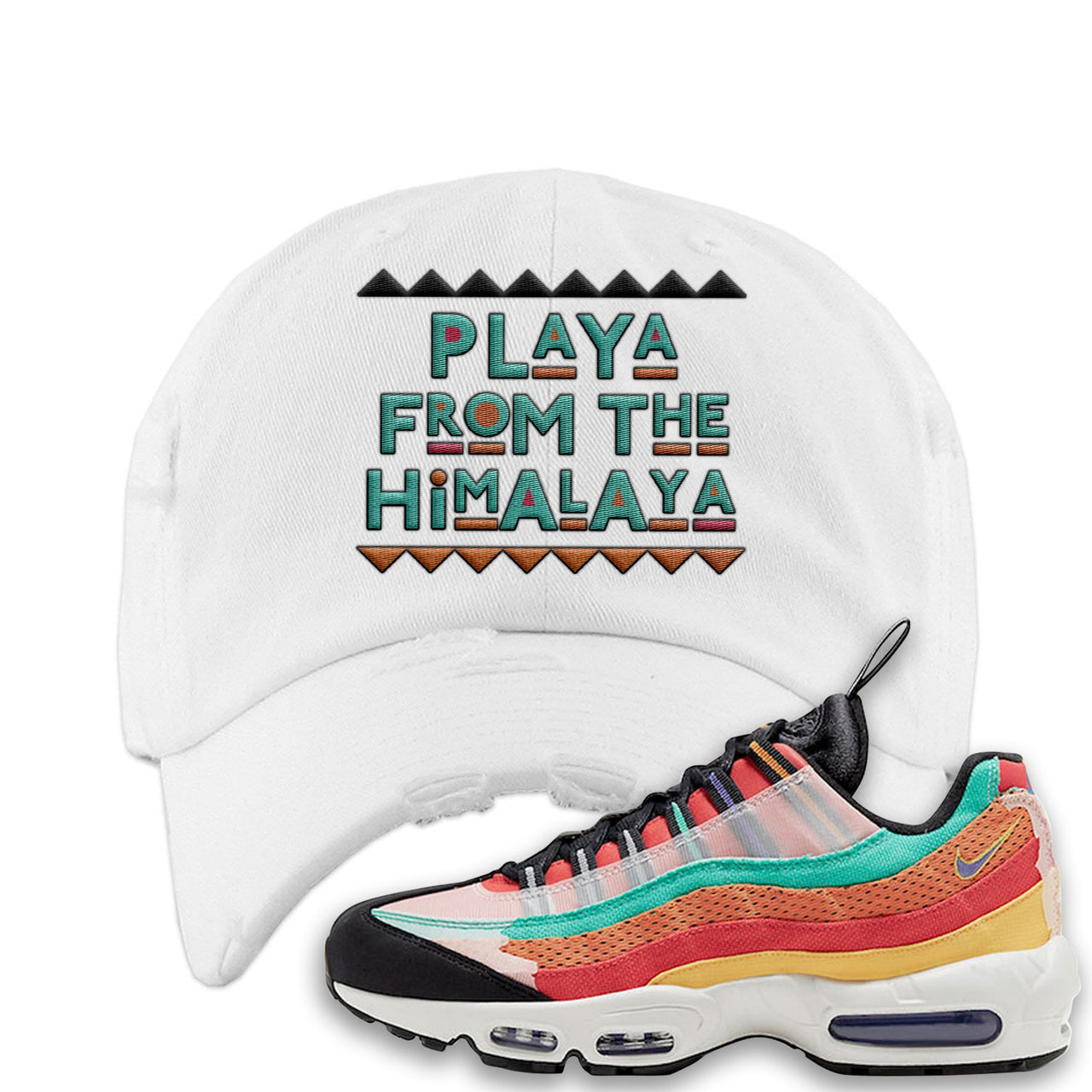 Air Max 95 Black History Month Sneaker White Distressed Dad Hat | Hat to match Air Max 95 Black History Month Shoes | Playa From The Himalaya
