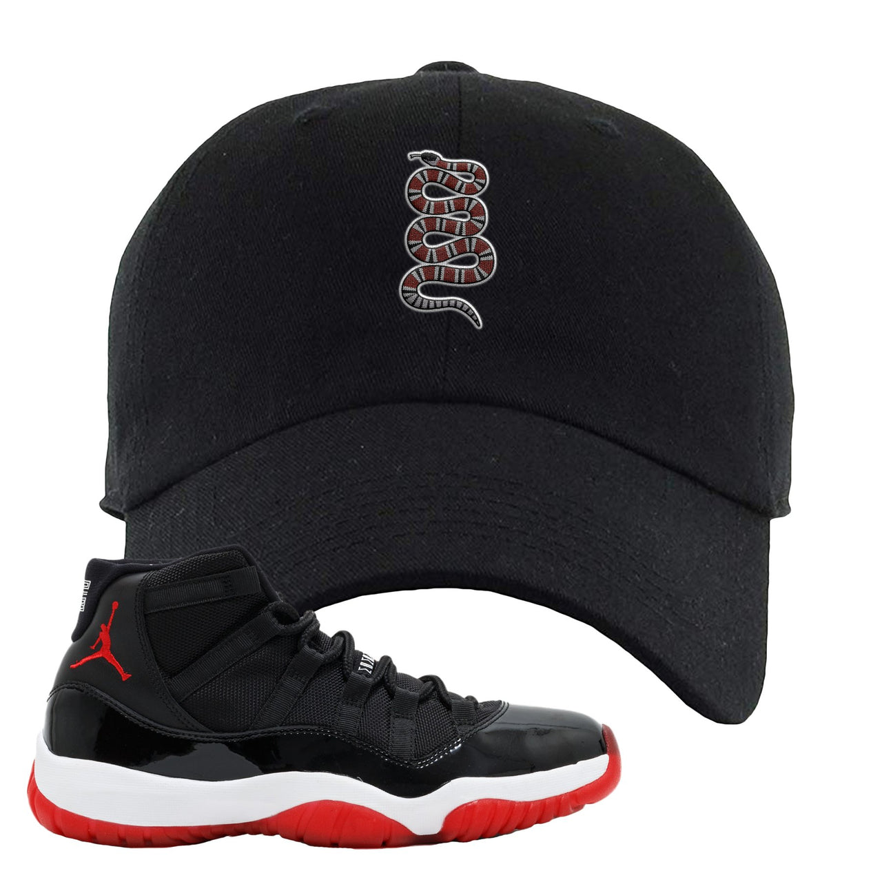 Jordan 11 Bred Coiled Snake Black Sneaker Hook Up Dad Hat