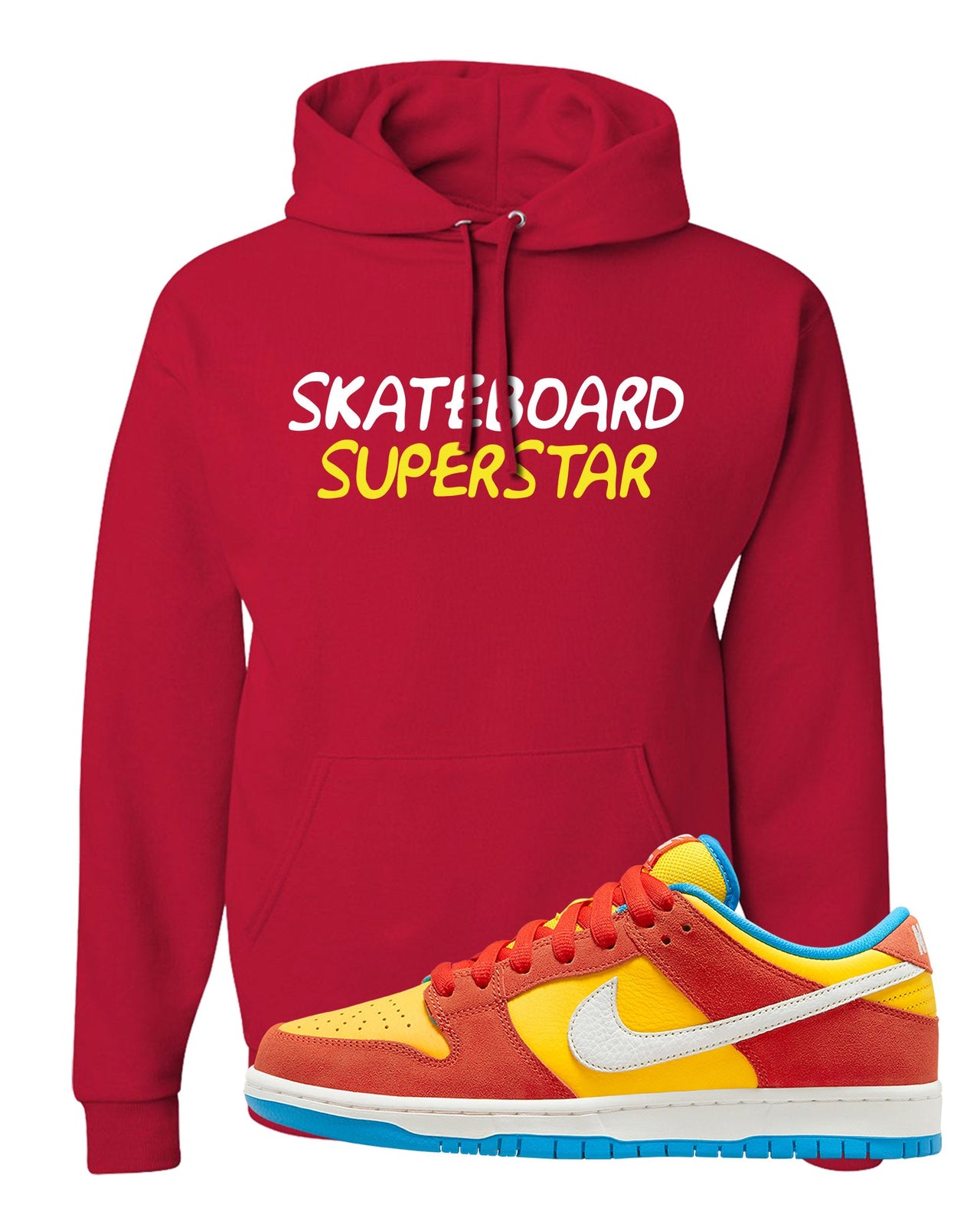 Habanero Red Gold Blue Low Dunks Hoodie | Skateboard Superstar, Red