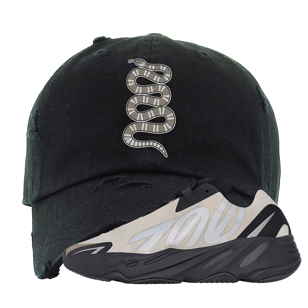 MNVN Bone 700s Distressed Dad Hat | Coiled Snake, Black