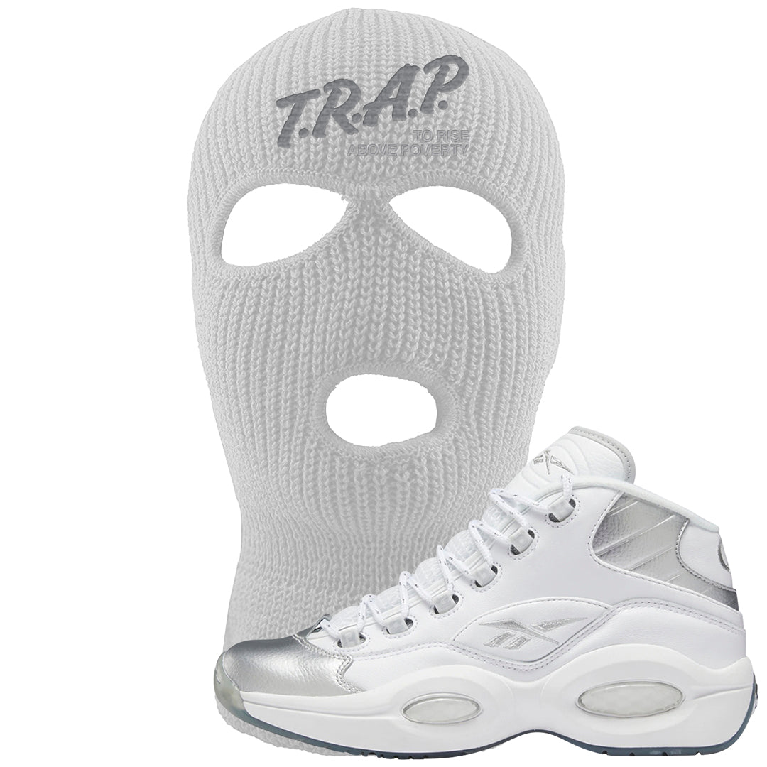 25th Anniversary Mid Questions Ski Mask | Trap To Rise Above Poverty, White