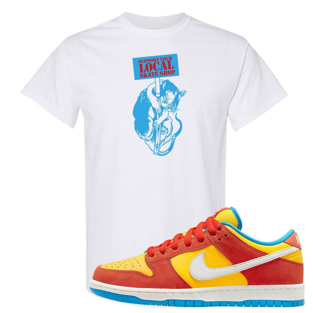 Habanero Red Gold Blue Low Dunks T Shirt | Support Your Local Skate Shop, White