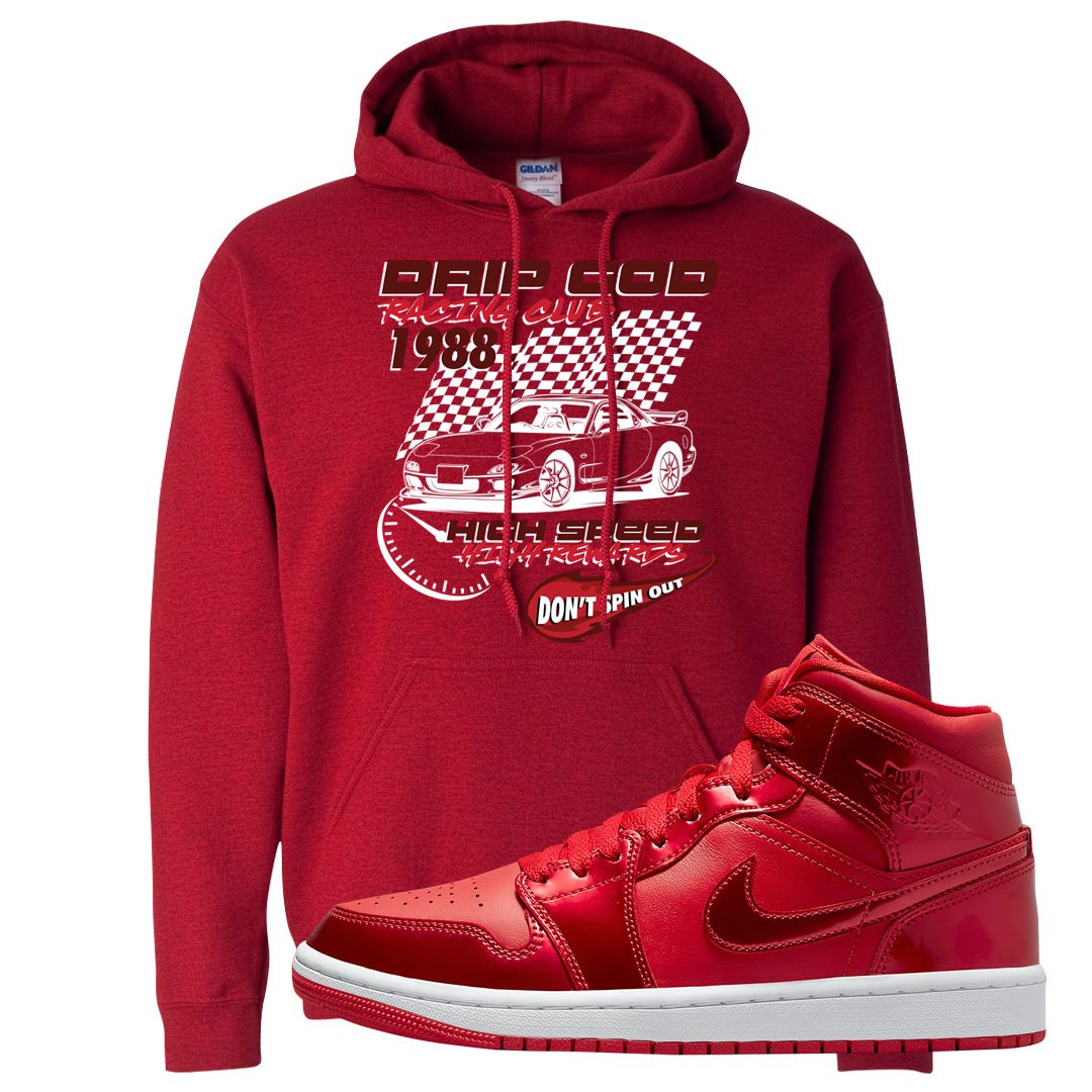 University Red Pomegranate Mid 1s Hoodie | Drip God Racing Club, Red