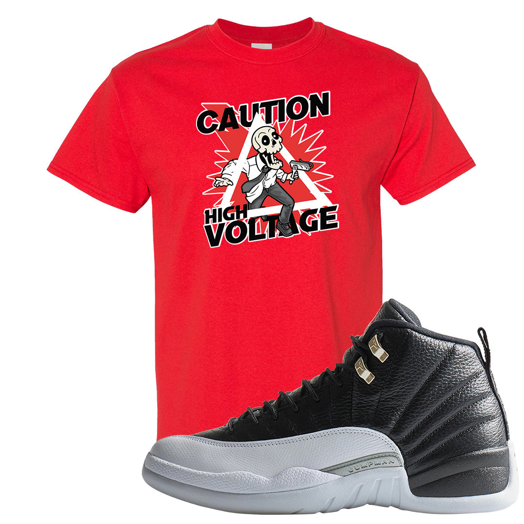 Playoff 12s T Shirt | Caution High Voltage, Red