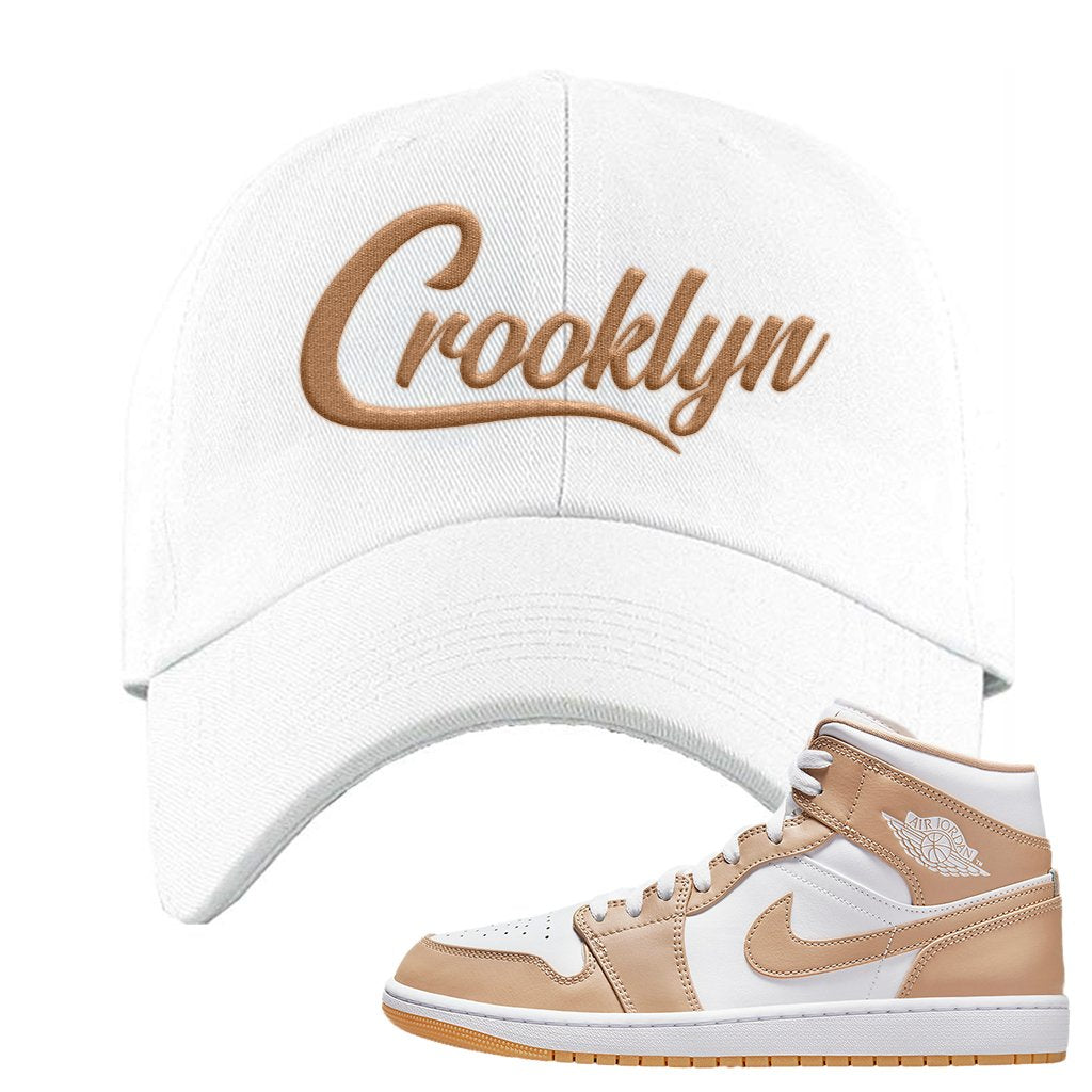 Air Jordan 1 Mid Tan Leather Dad Hat | Crooklyn, White