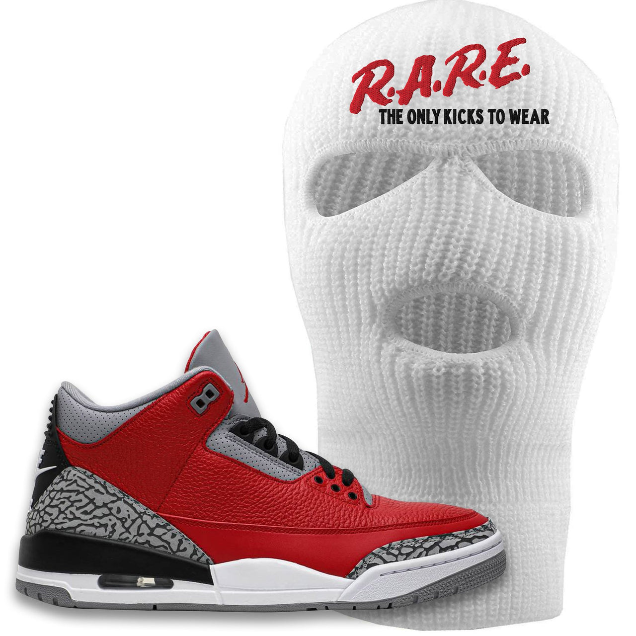 Jordan 3 Red Cement Chicago All-Star Sneaker White Ski Mask | Winter Mask to match Jordan 3 All Star Red Cement Shoes | Rare