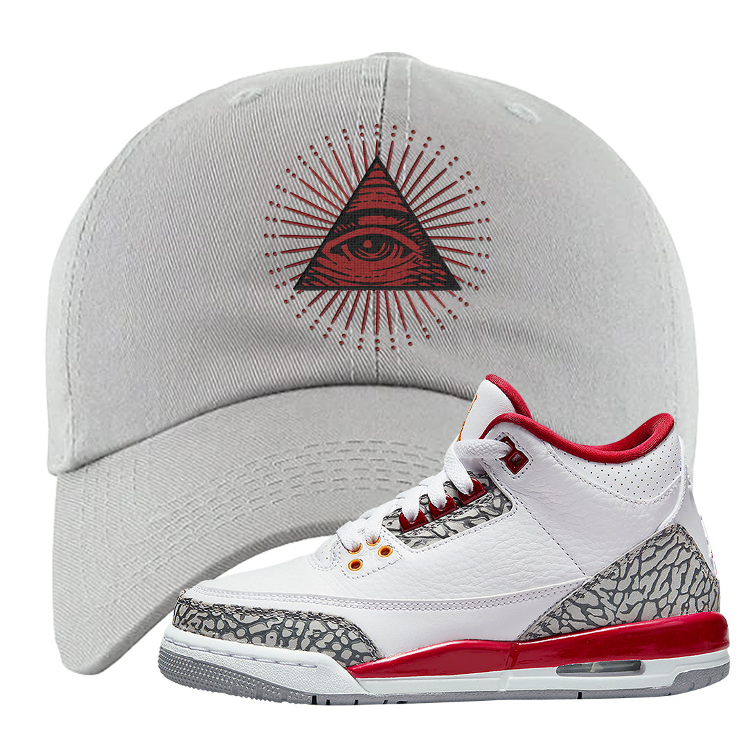 Cardinal Red 3s Dad Hat | All Seeing Eye, Light Gray