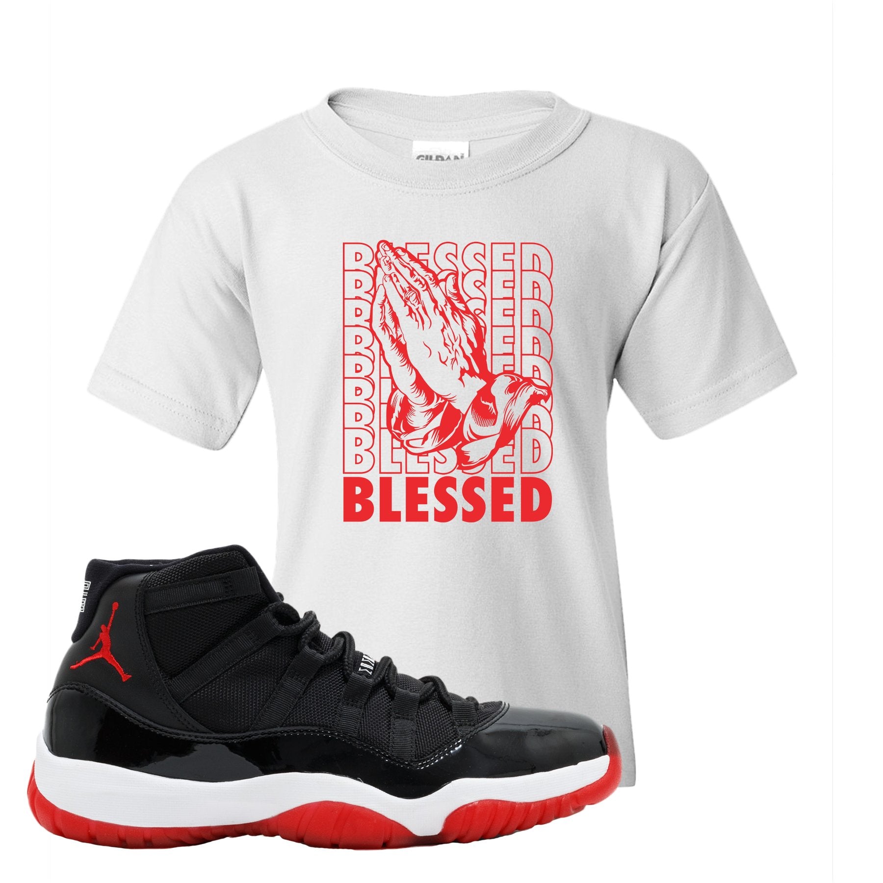 Jordan 11 Bred Blessed White Sneaker Hook Up Kid's T-Shirt