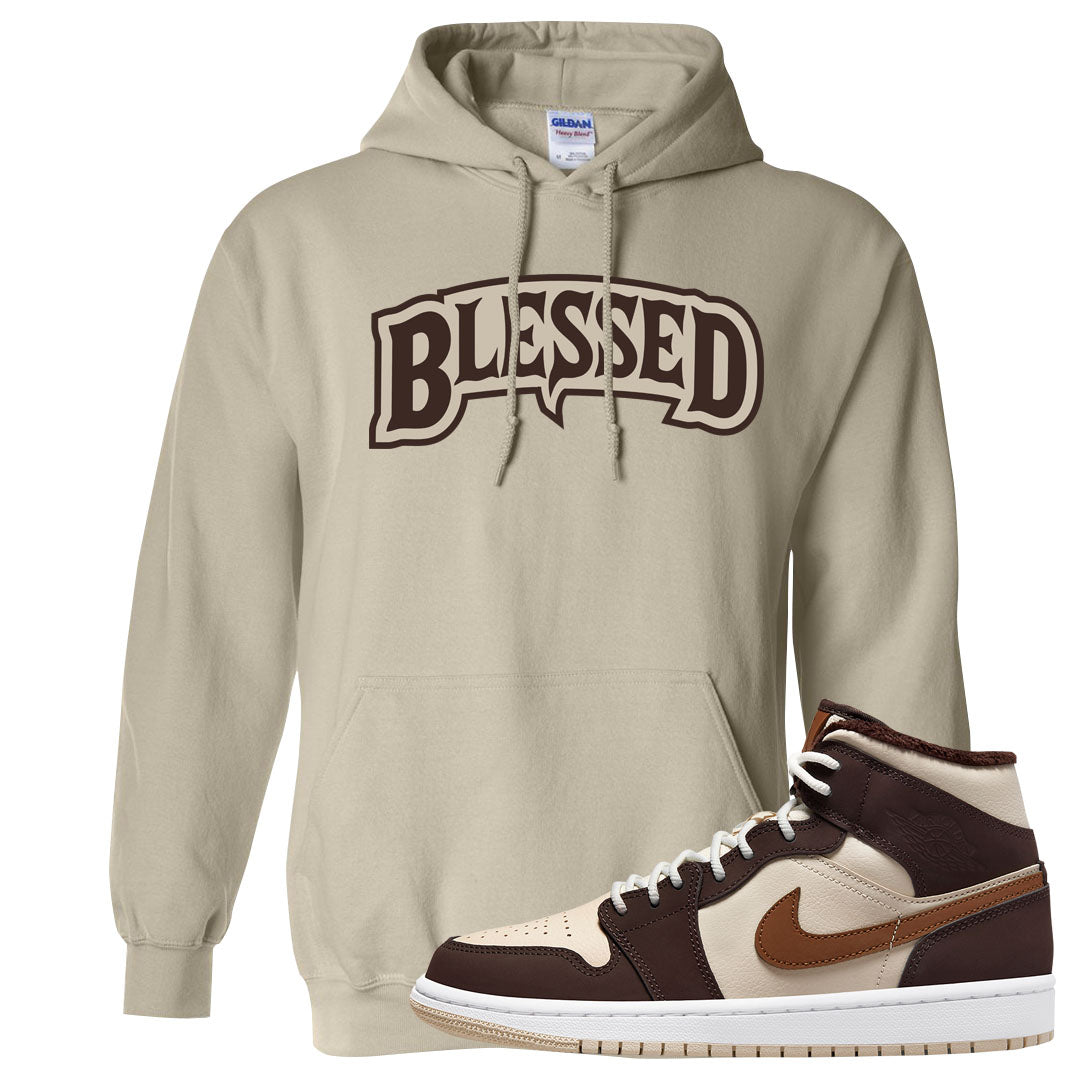 Brown Fleece Mid 1s Hoodie | Blessed Arch, Sand