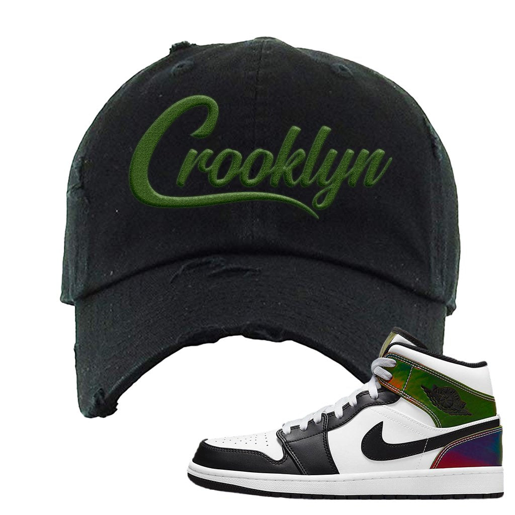 Color Change Mid 1s Distressed Dad Hat | Crooklyn, Black