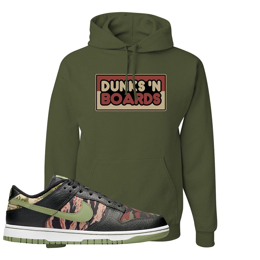 Multi Camo Low Dunks Hoodie | Dunks N Boards, Military Green
