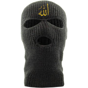 Embroidered on the front of the dark gray Allah ski mask is the arabic writing for the word allah