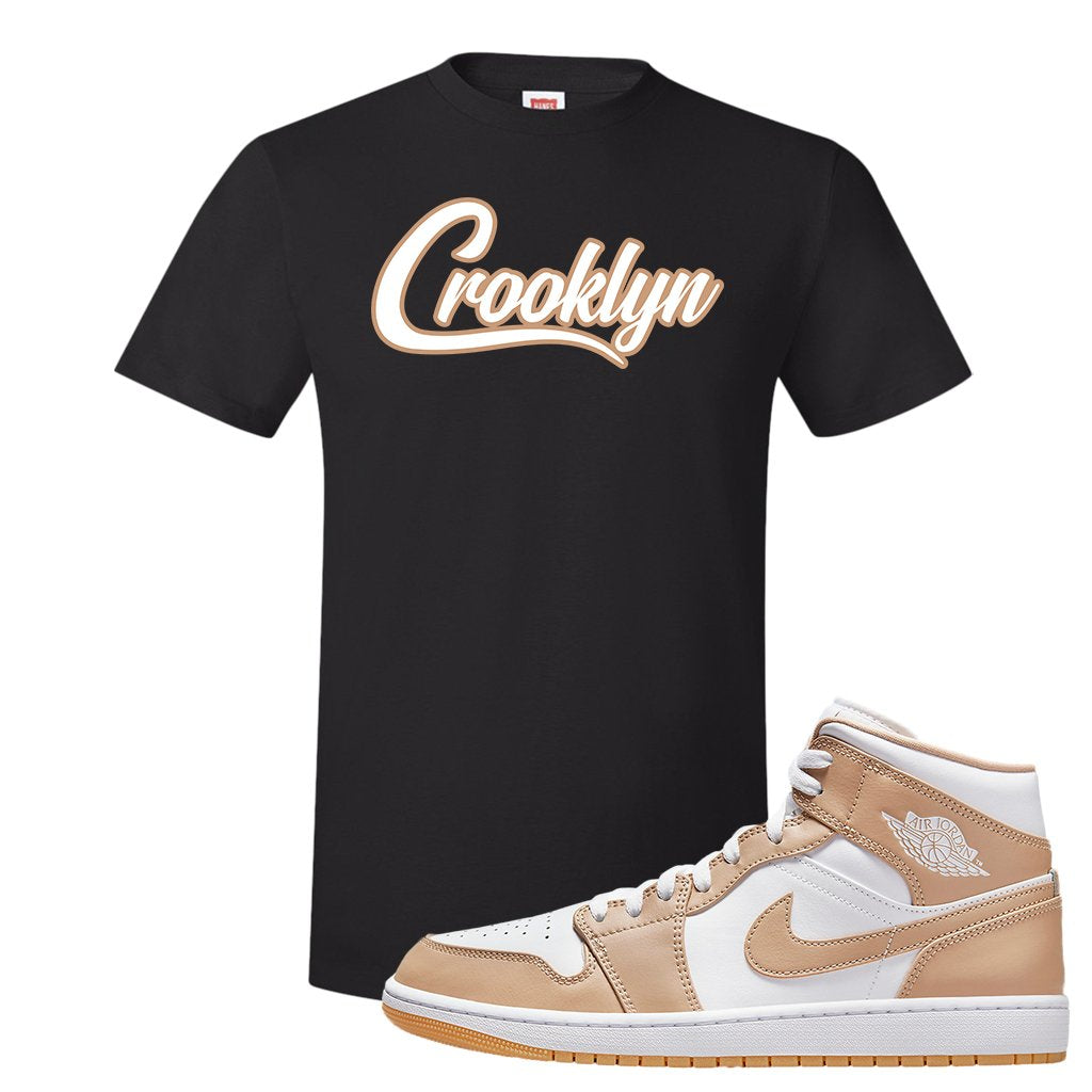 Air Jordan 1 Mid Tan Leather T Shirt | Crooklyn, Black