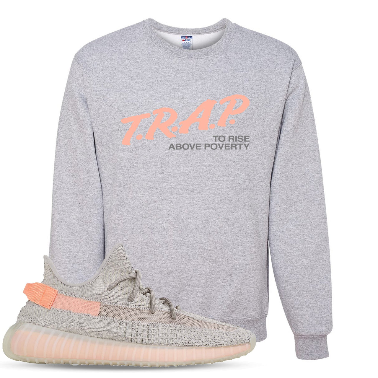 True Form v2 350s Crewneck Sweater | Trap To Rise Above Poverty, Heathered Light Gray