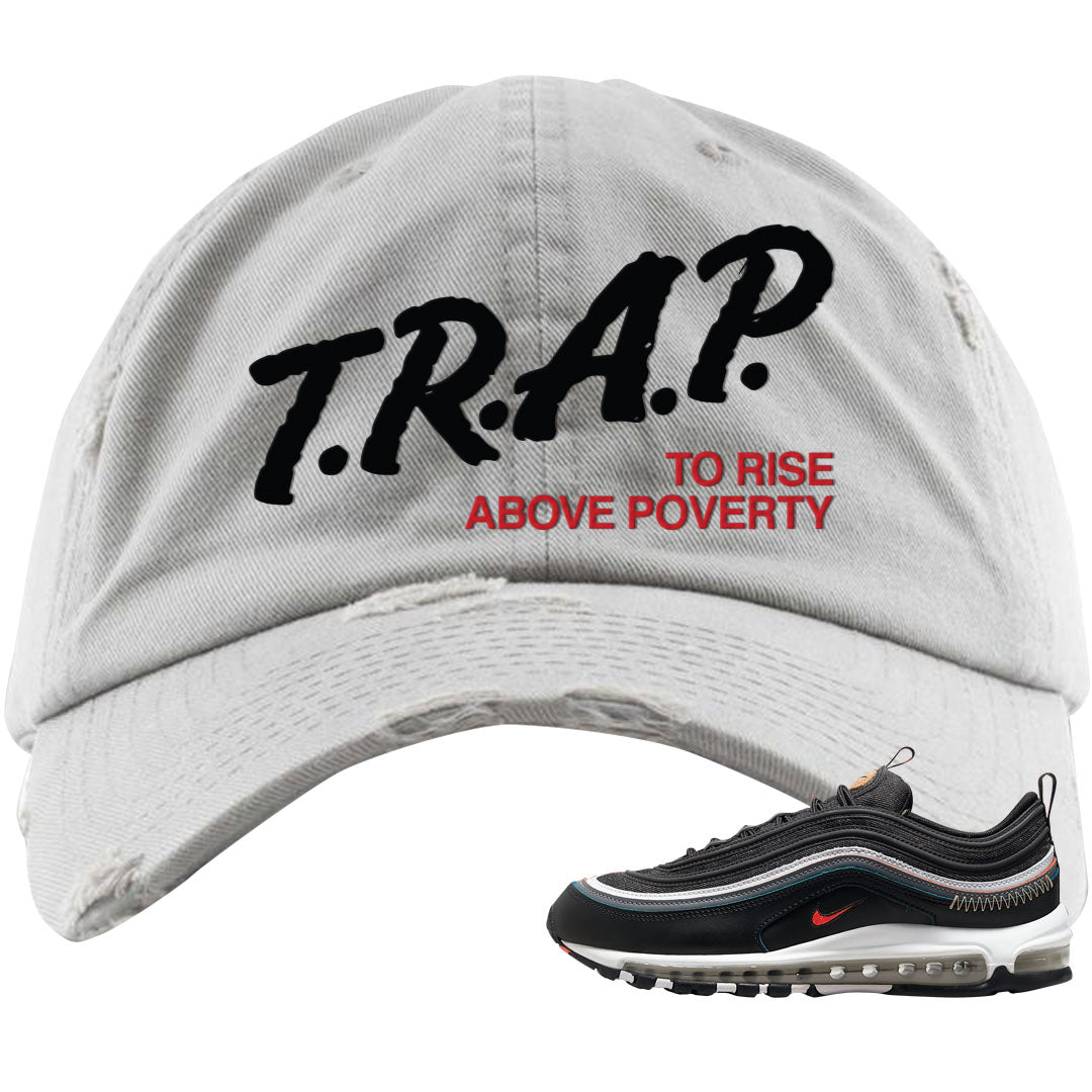 Alter and Reveal 97s Distressed Dad Hat | Trap To Rise Above Poverty, Light Gray