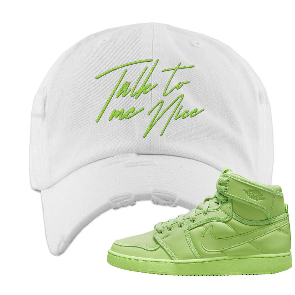 Neon Green KO 1s Distressed Dad Hat | Talk To Me Nice, White
