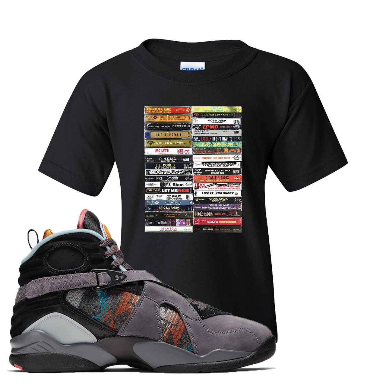 Jordan 8 N7 Pendleton Cassette Black Sneaker Hook Up Kid's T-Shirt