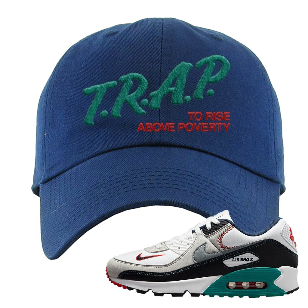 Air Max 90 Backward Cap Dad Hat | Trap To Rise Above Poverty, Navy Blue