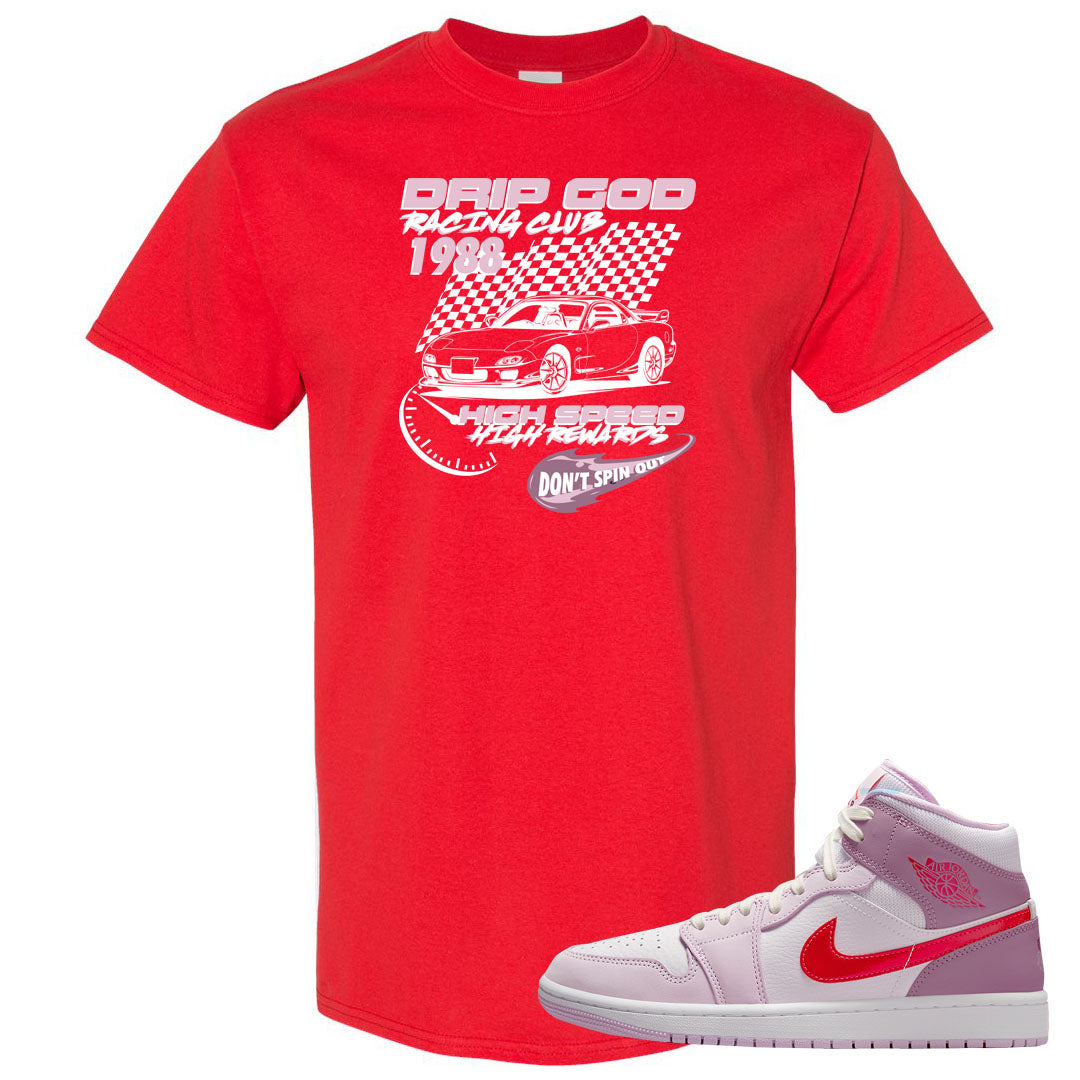 Valentine's Day Mid 1s T Shirt | Drip God Racing Club, Red