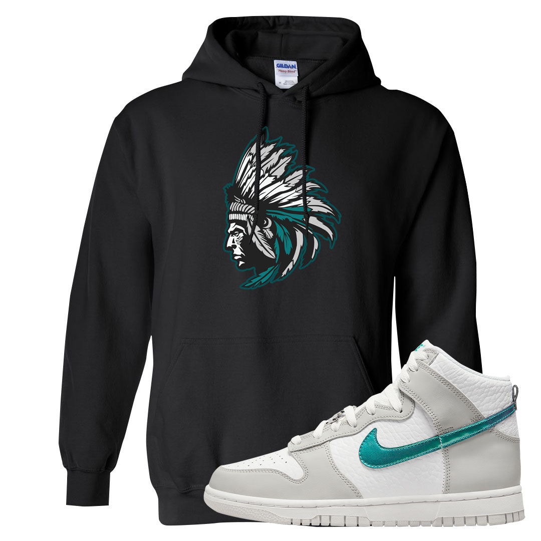 White Grey Turquoise High Dunks Hoodie | Indian Chief, Black