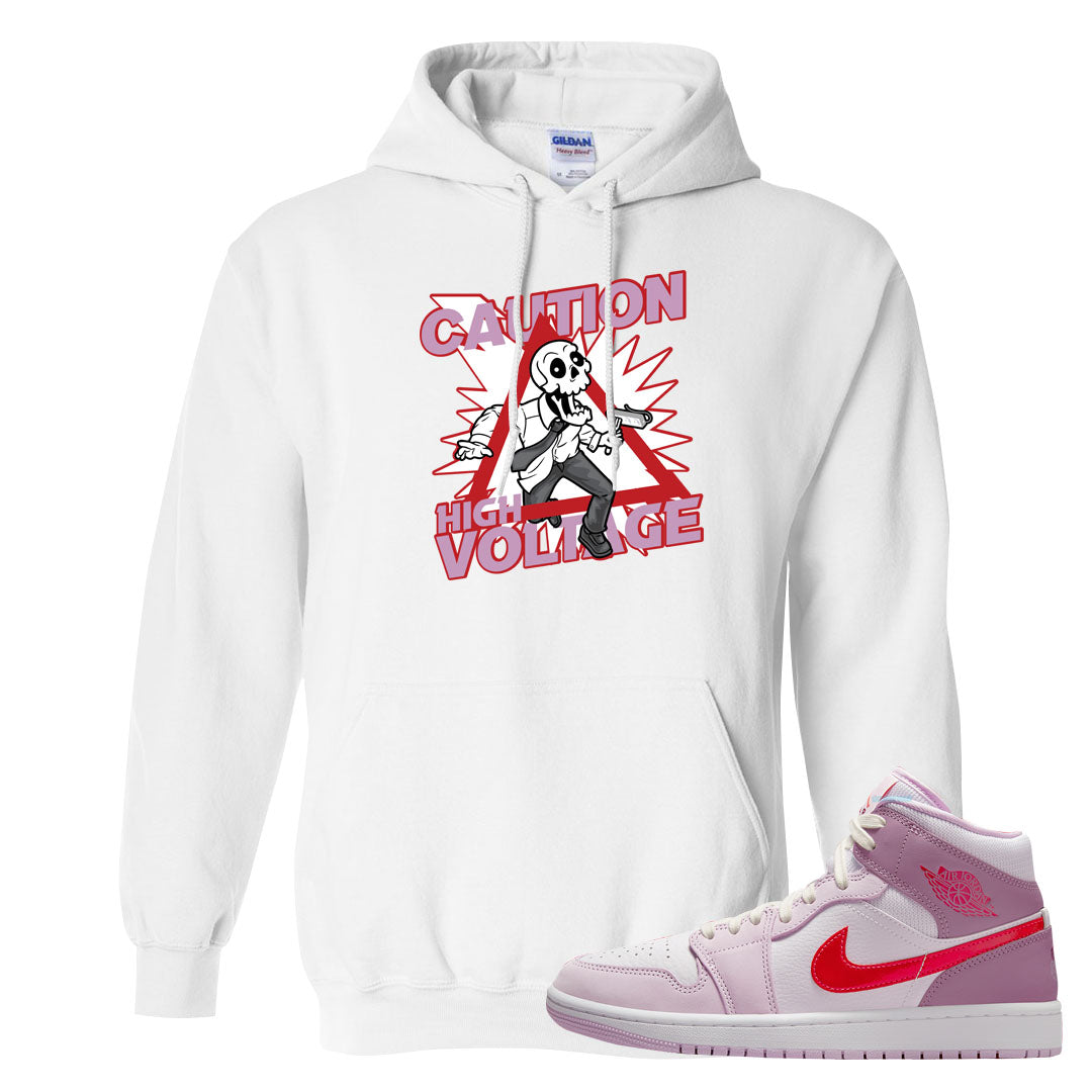 Valentine's Day Mid 1s Hoodie | Caution High Voltage, White