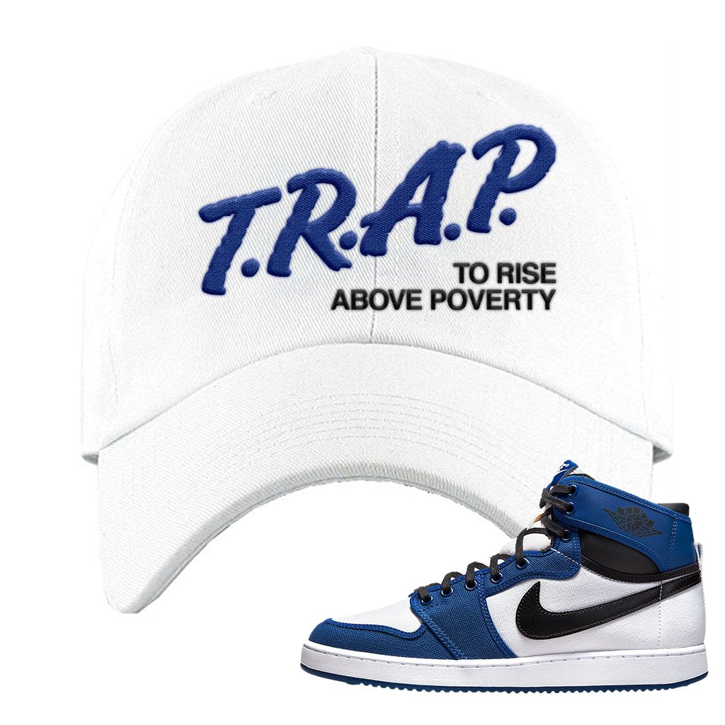 KO Storm Blue 1s Dad Hat | Trap To Rise Above Poverty, White