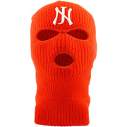 Embroidered on the forehead of the safety orange new jersey ski mask is the NJ logo