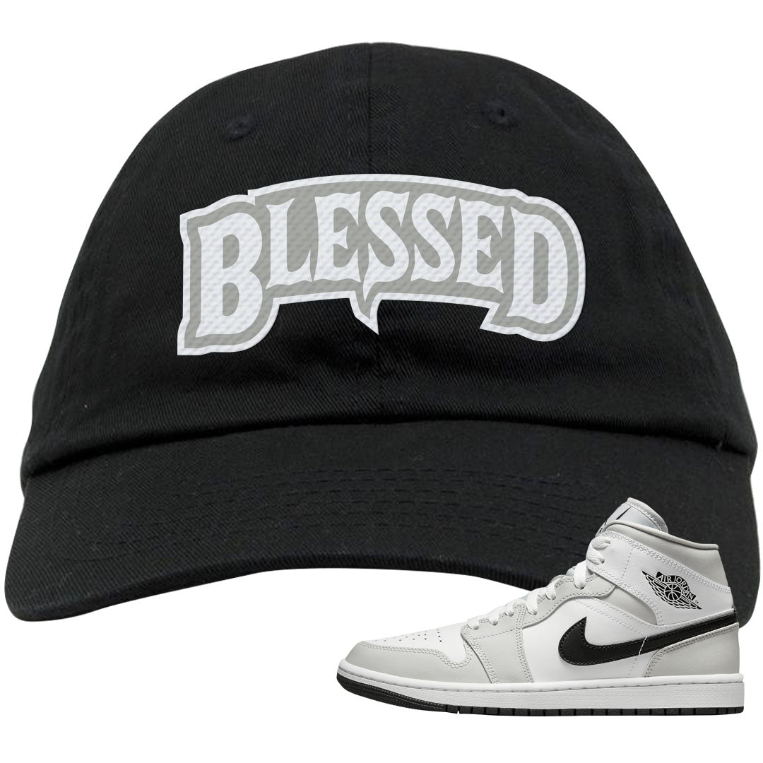 Light Smoke Grey Mid 1s Dad Hat | Blessed Arch, Black