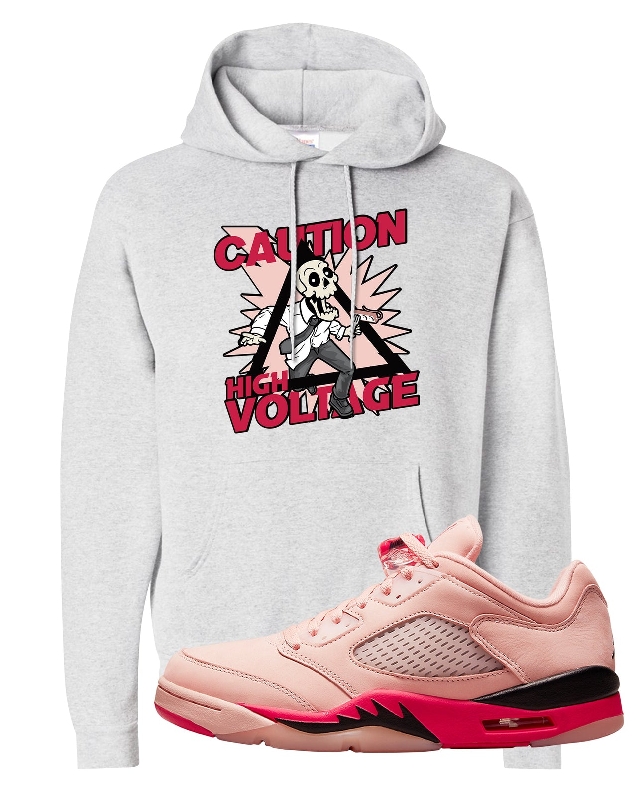 Arctic Pink Low 5s Hoodie | Caution High Voltage, Ash