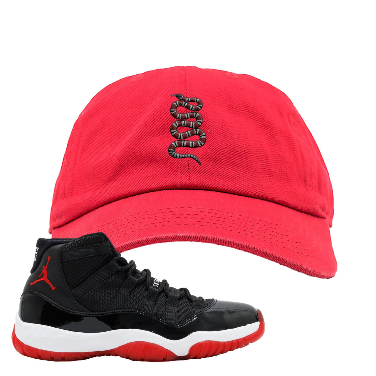 Jordan 11 Bred Coiled Snake Red Sneaker Hook Up Dad Hat