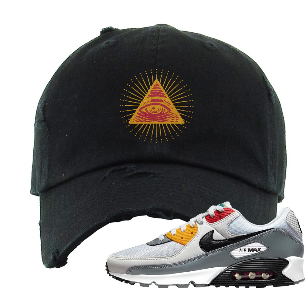 Peace Love Basketball 90s Distressed Dad Hat | All Seeing Eye, Black