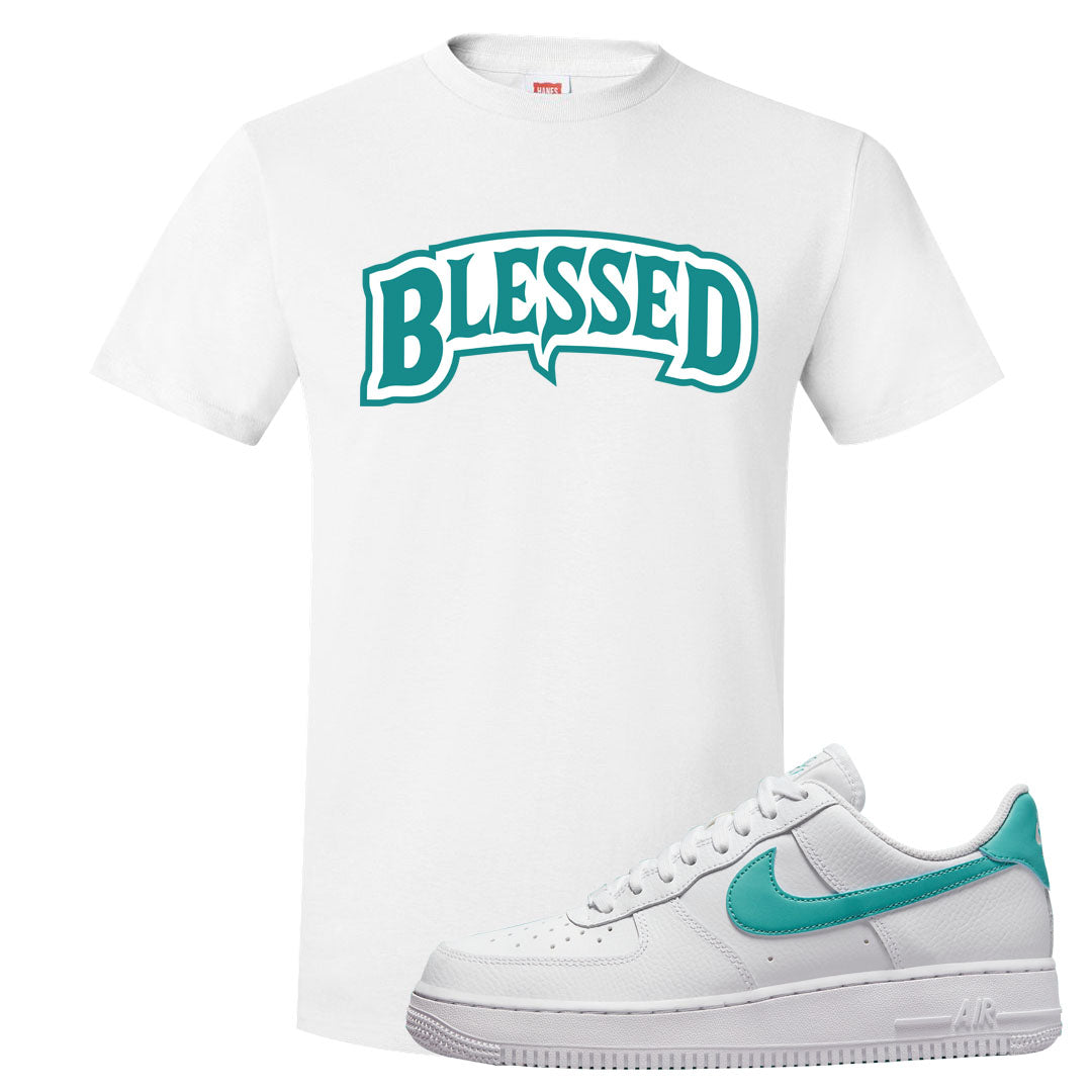Washed Teal Low 1s T Shirt | Blessed Arch, White