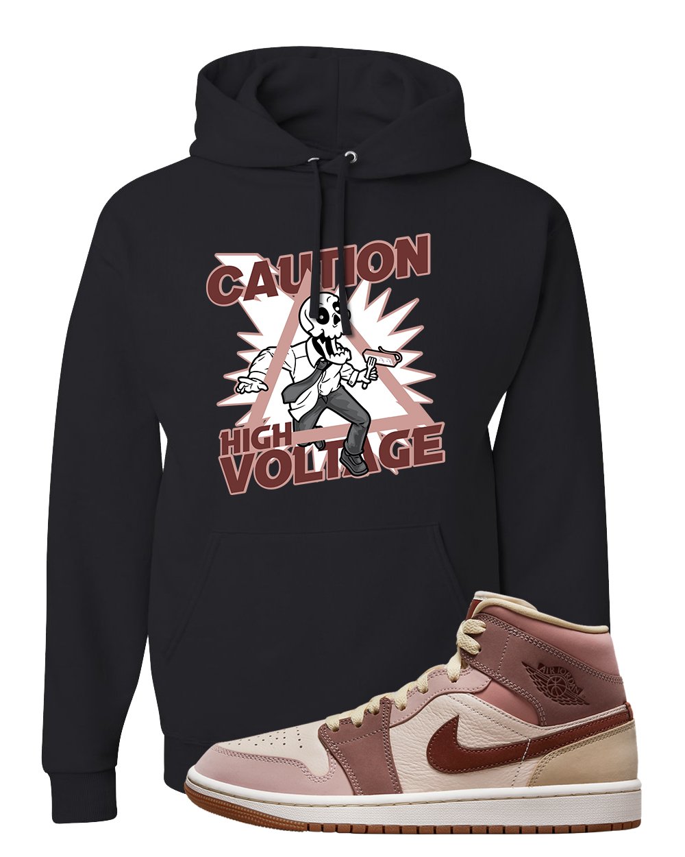 Pink Sand Mauve Mid 1s Hoodie | Caution High Voltage, Black