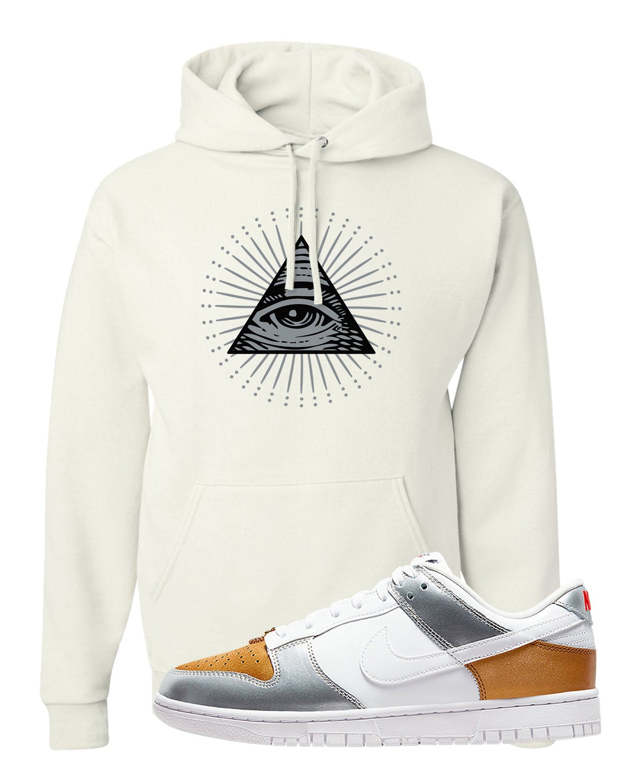 Gold Silver Red Low Dunks Hoodie | All Seeing Eye, White