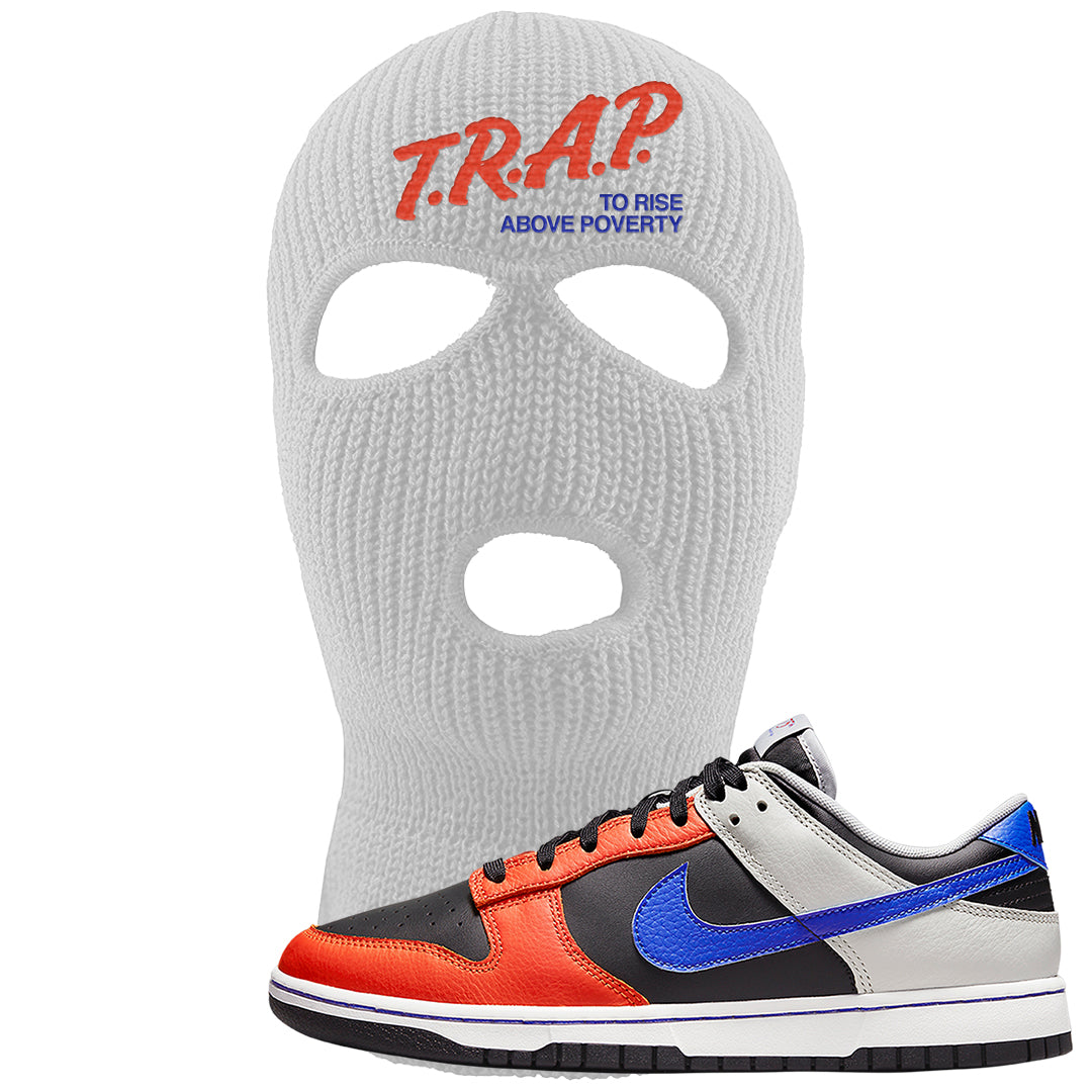 75th Anniversary Low Dunks Ski Mask | Trap To Rise Above Poverty, White