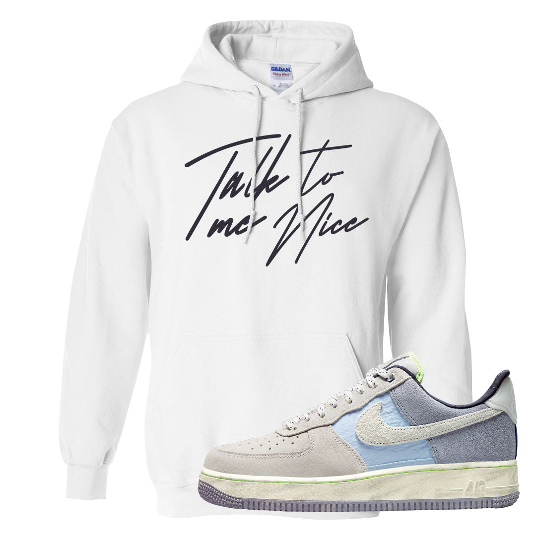 Womens Mountain White Blue AF 1s Hoodie | Talk To Me Nice, White