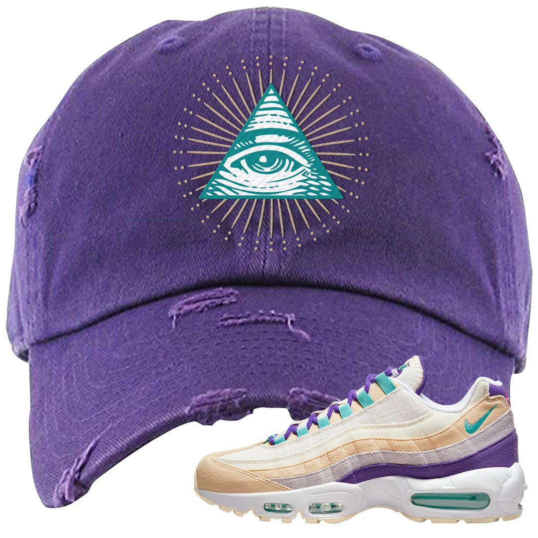 Sprung Natural Purple 95s Distressed Dad Hat | All Seeing Eye, Purple
