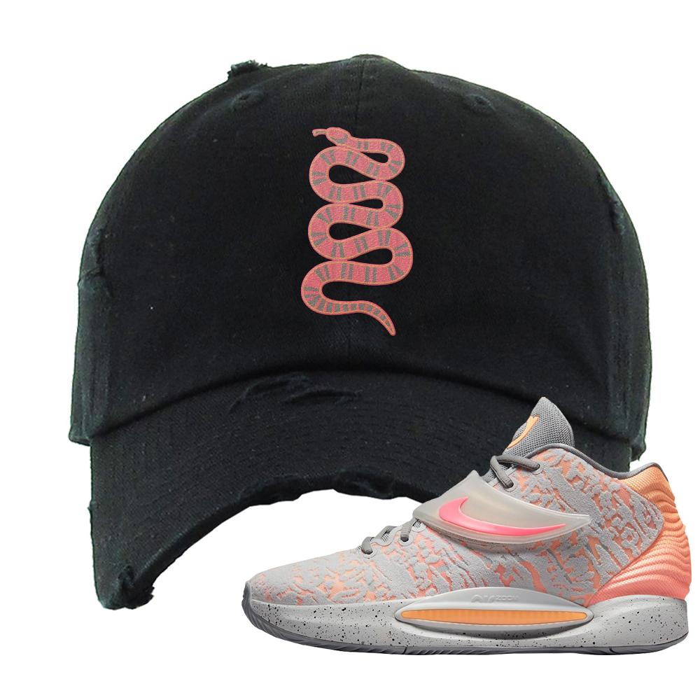 Sunset KD 14s Distressed Dad Hat | Coiled Snake, Black